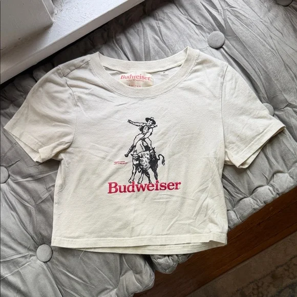 Budweiser x Pacsun Beige Cropped Baby Tee - Picture 1 of 2